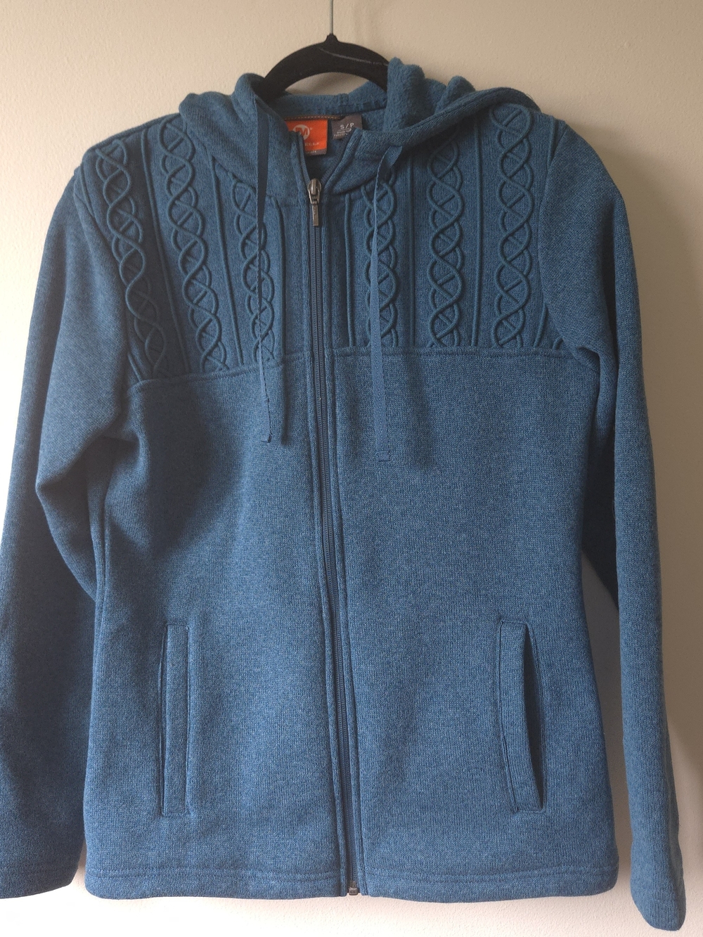 Merrell Fleece Hoodie Jacket Cable Knit Yoke Full Zip Teal Blue Size S Small
